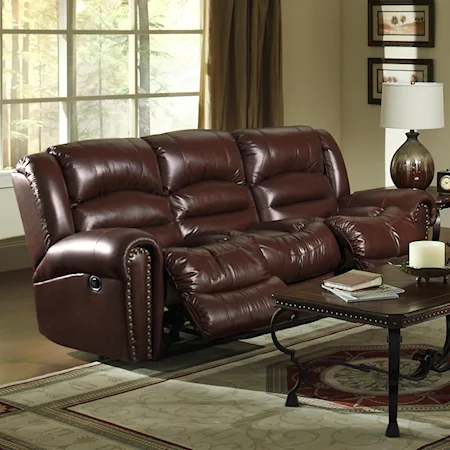 Leather Reclining Sofa with Nailhead Trim